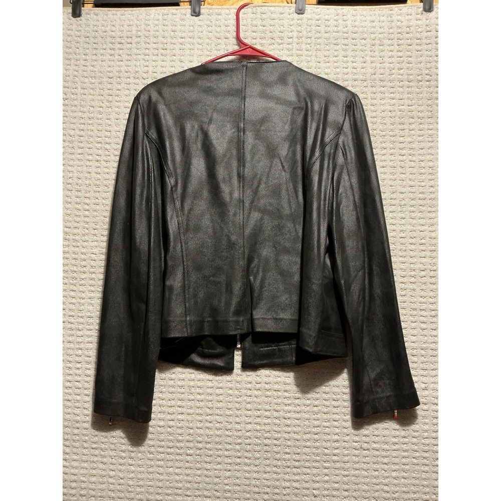 INSIGHT Faux Leather Moto Jacket Size 14 Black Women Coat Lightweight Metallic - Picture 2 of 6